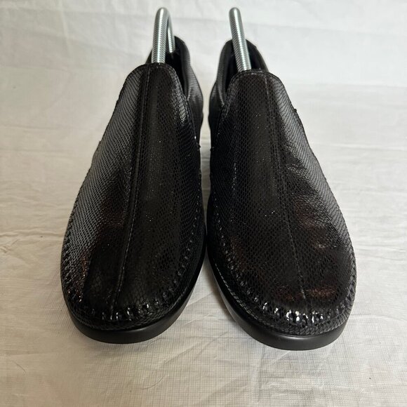 SAS Dream 10.5 Wide Black Snake Skin Pattern Slip On Loafers Comfort Shiny USA - Picture 2 of 7
